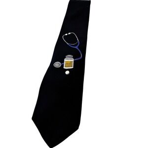 Vicky Davis New York Mens Silk Tie Black Medical Aspirin Stethoscope Novelty USA
